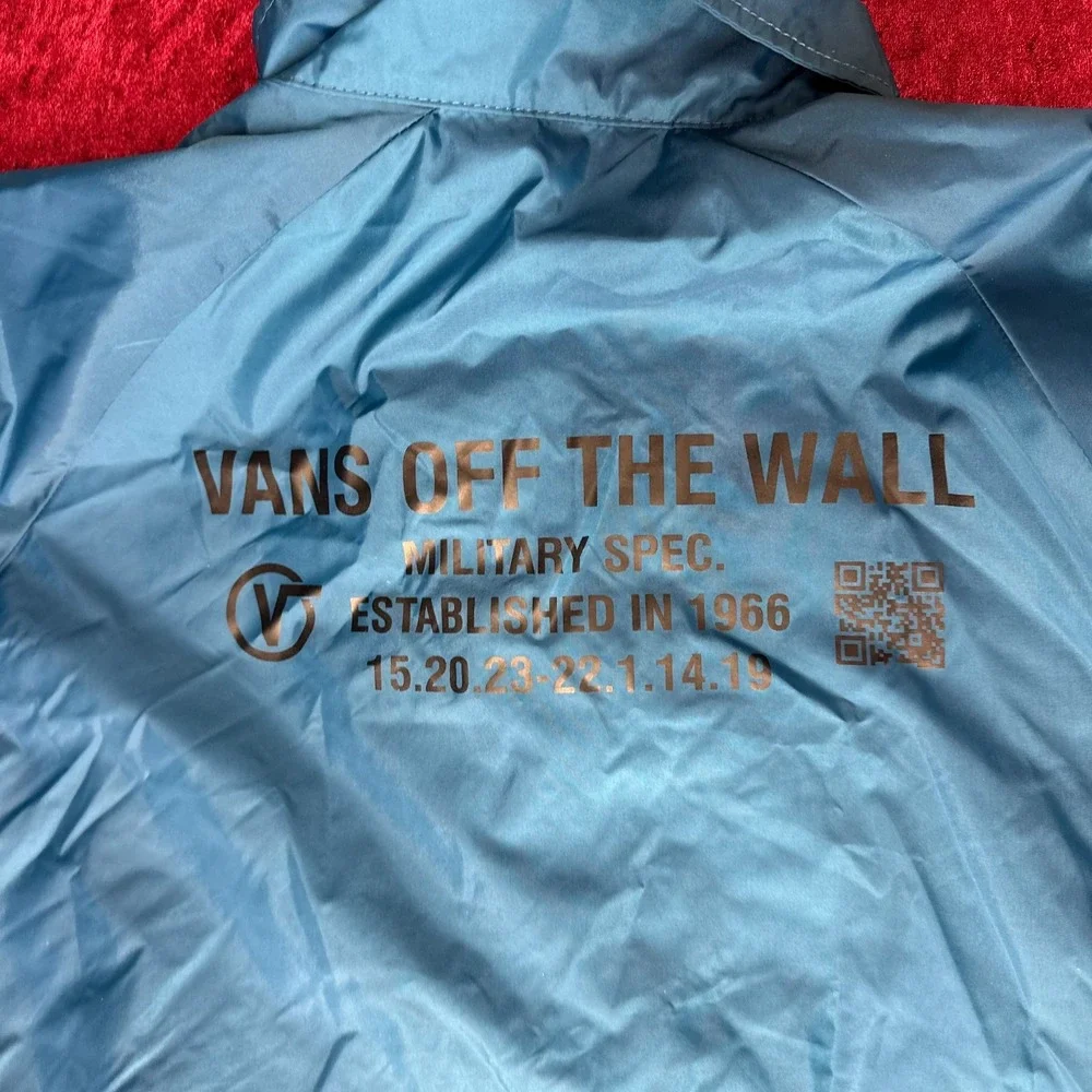 Vans Off The Wall Windbreaker Jacket Men Large Blue Military Spec R29 Snap Front